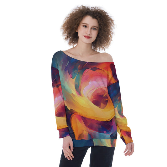 All-Over Print Oversized Women's Off-Shoulder Sweatshirt