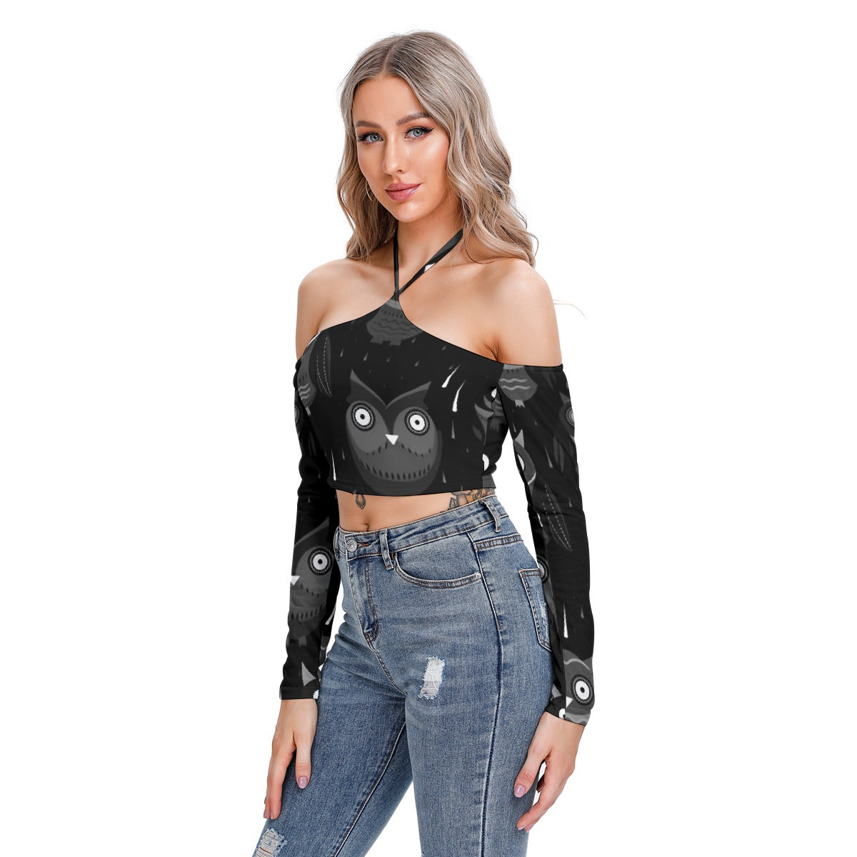 All-Over Print Women's Halter Lace-up Top