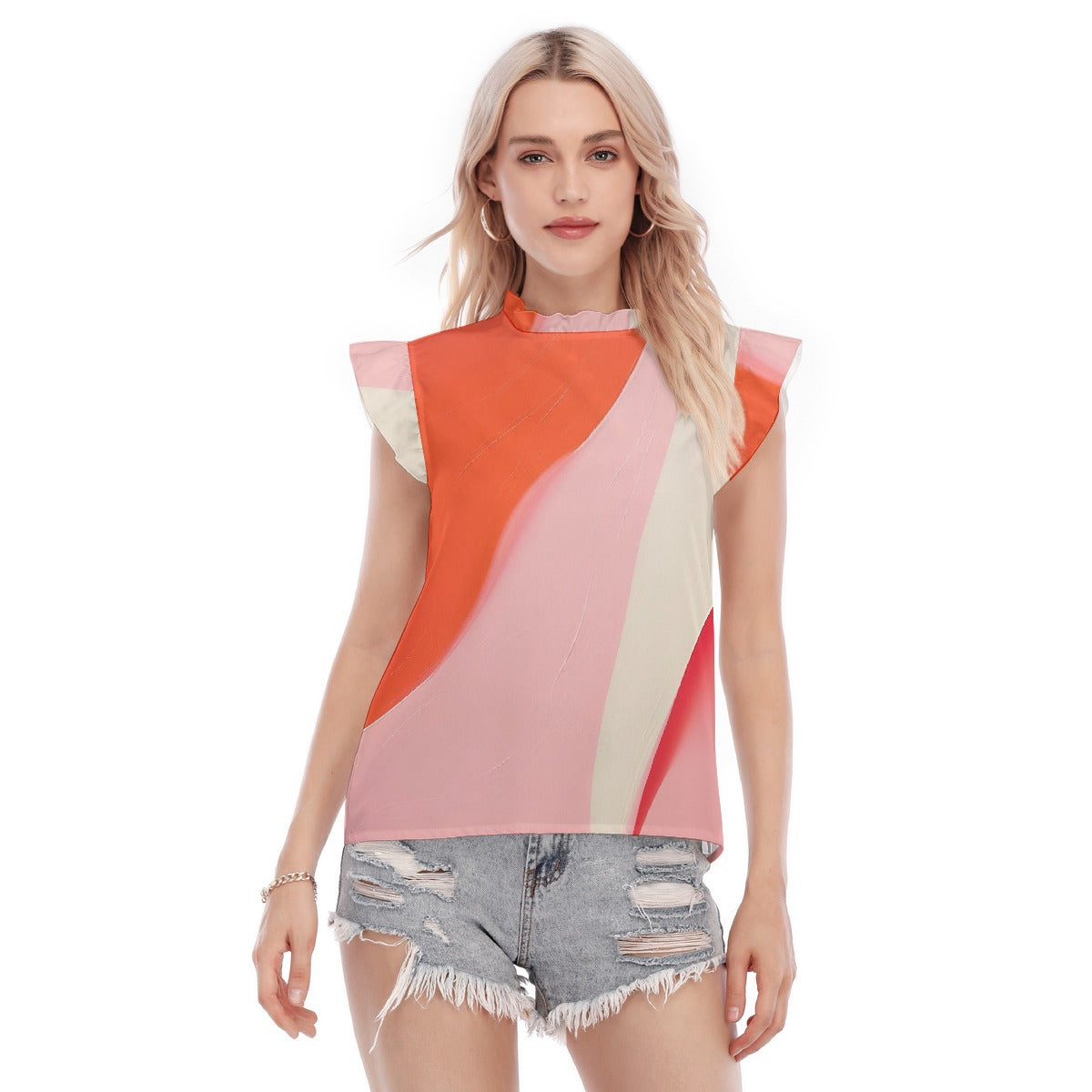 All-Over Print Women's Blouse With Ruffle Collar And Sleeve