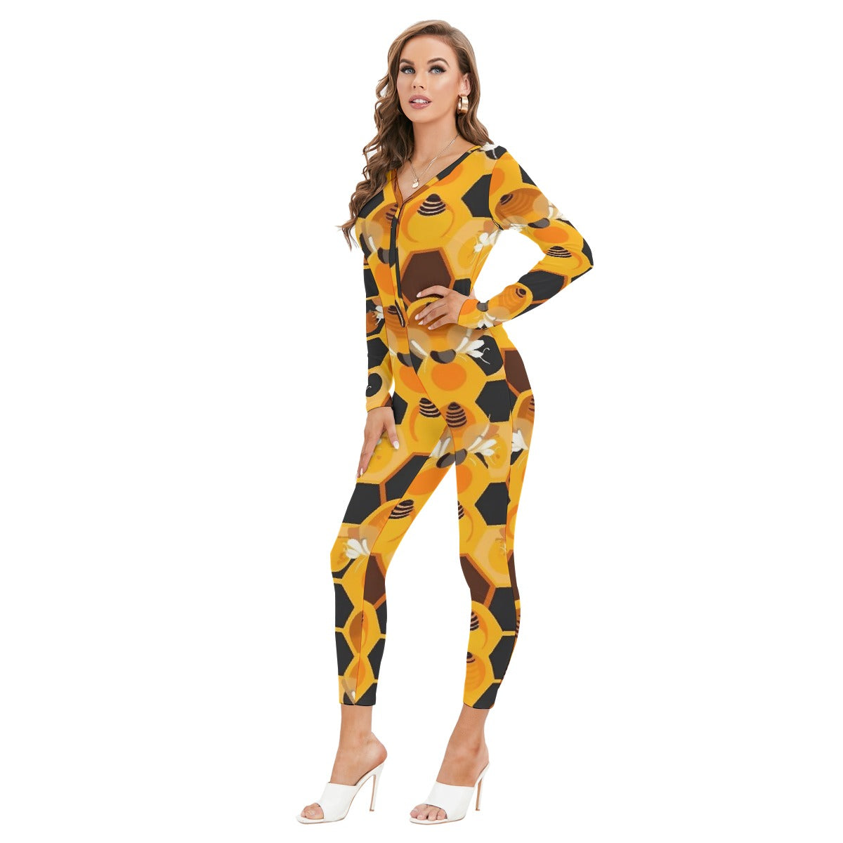 All-Over Print Women's Plunging Neck Jumpsuit