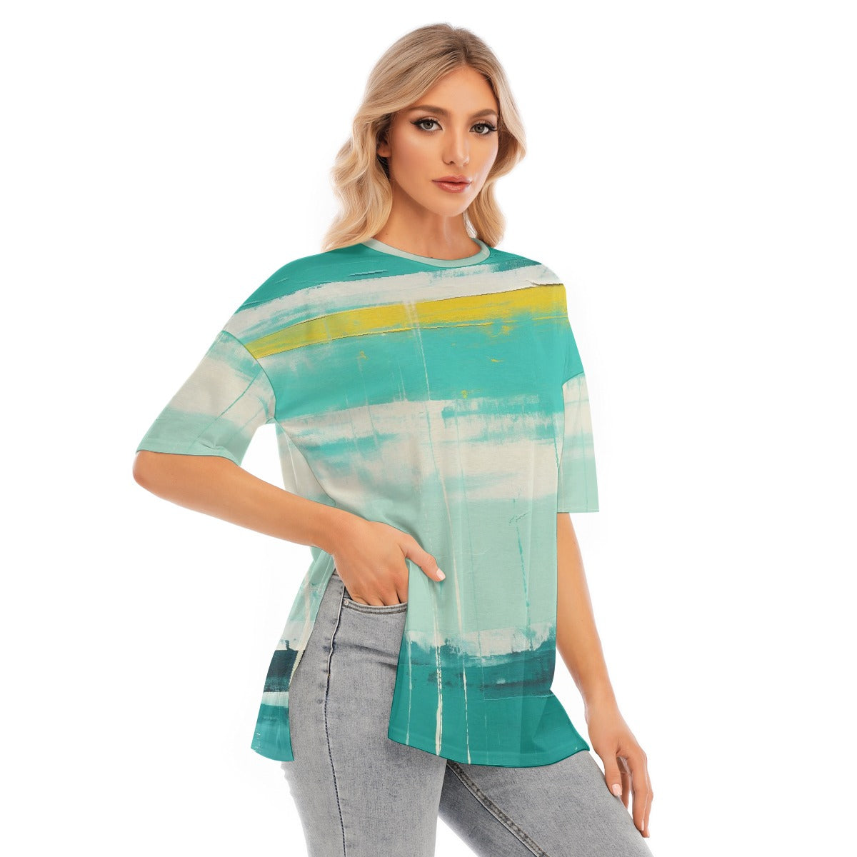 All-Over Print Women's Short Sleeves T-shirt With Hem Split