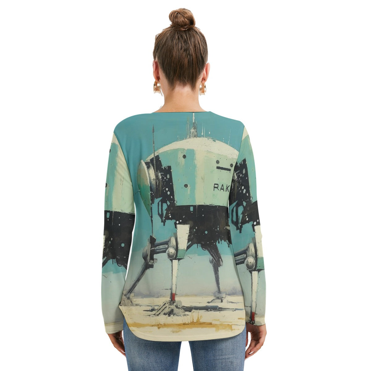 All-Over Print Women's Long Sleeve Neckline Tie Sweatshirt