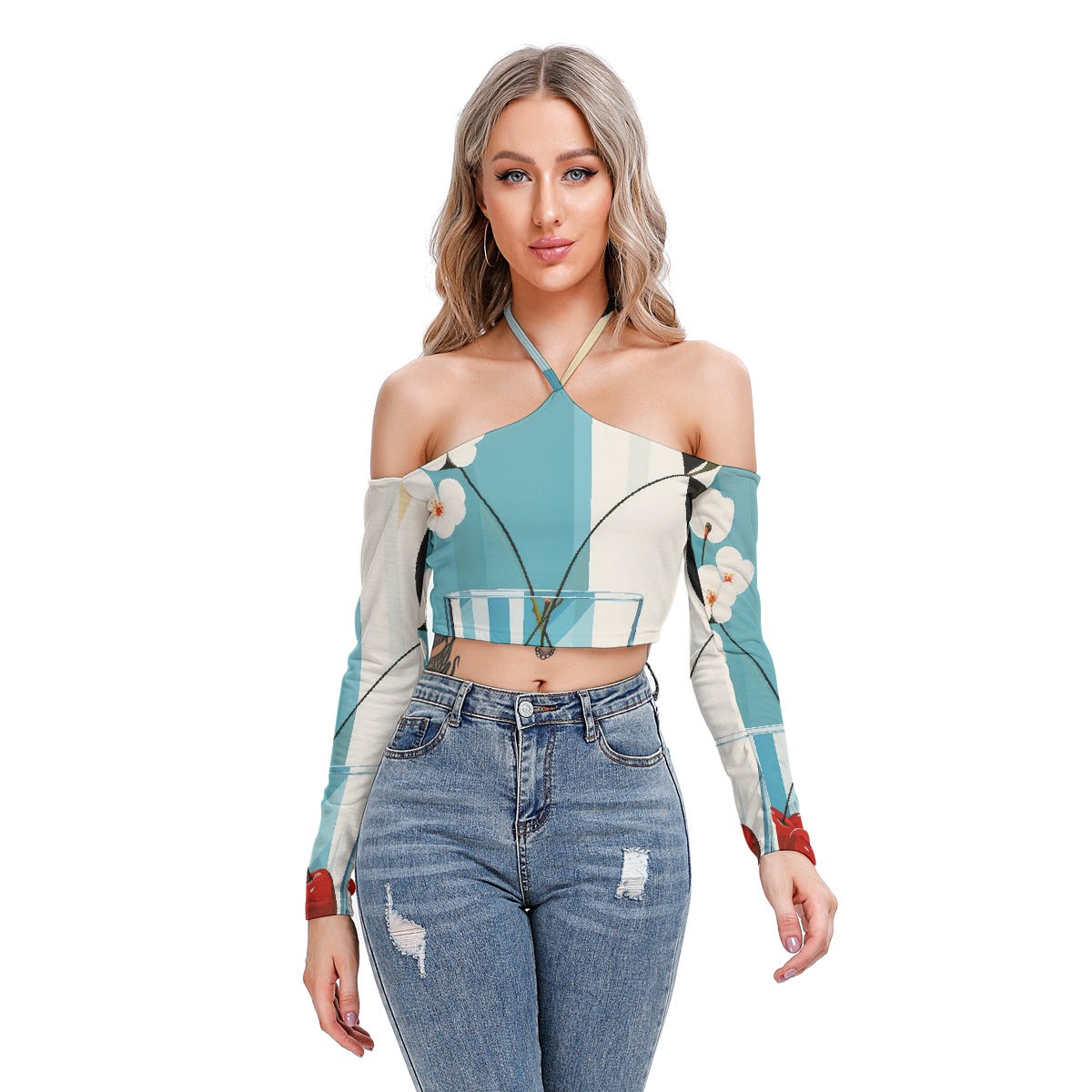 All-Over Print Women's Halter Lace-up Top