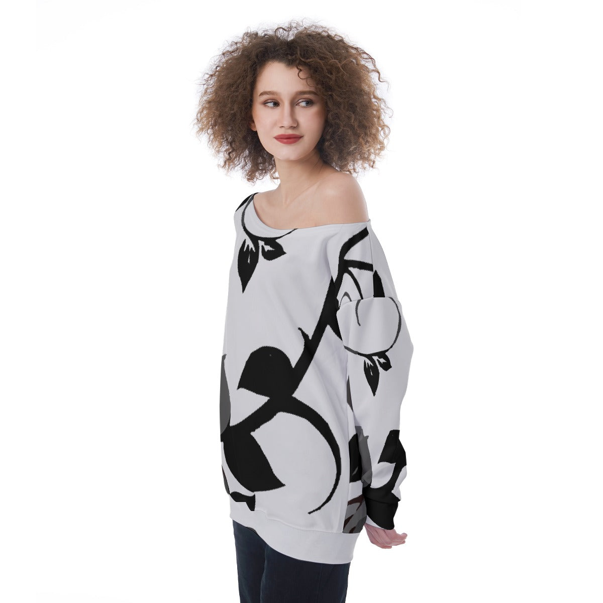 All-Over Print Oversized Women's Off-Shoulder Sweatshirt
