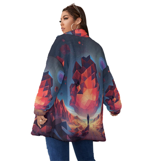 All-Over Print Unisex Borg Fleece Stand-up Collar Coat With Zipper Closure(Plus Size)