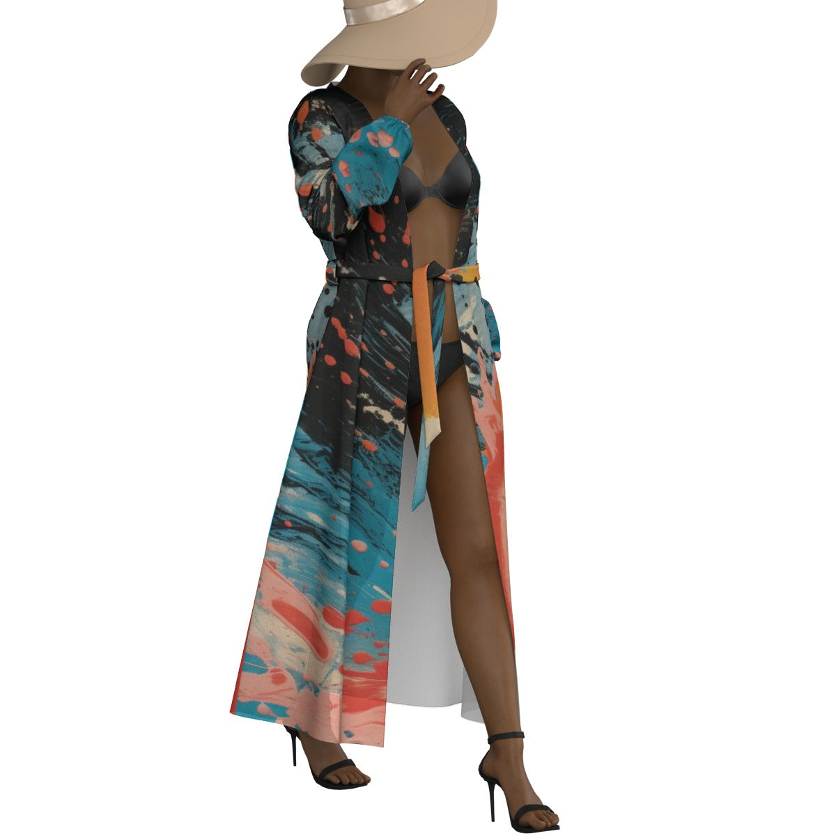 All-Over Print Women's Lace-up Chiffon Robe