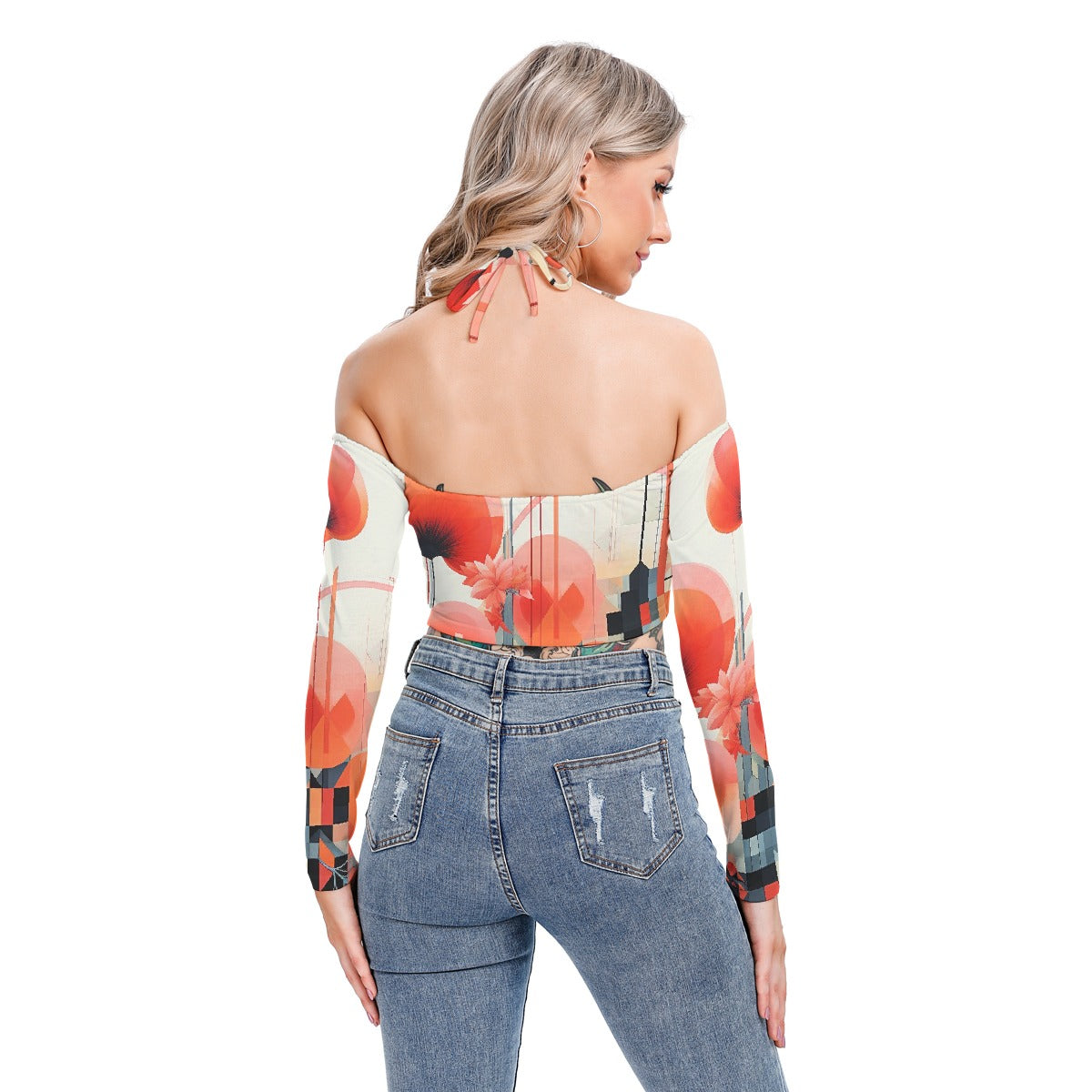All-Over Print Women's Halter Lace-up Top