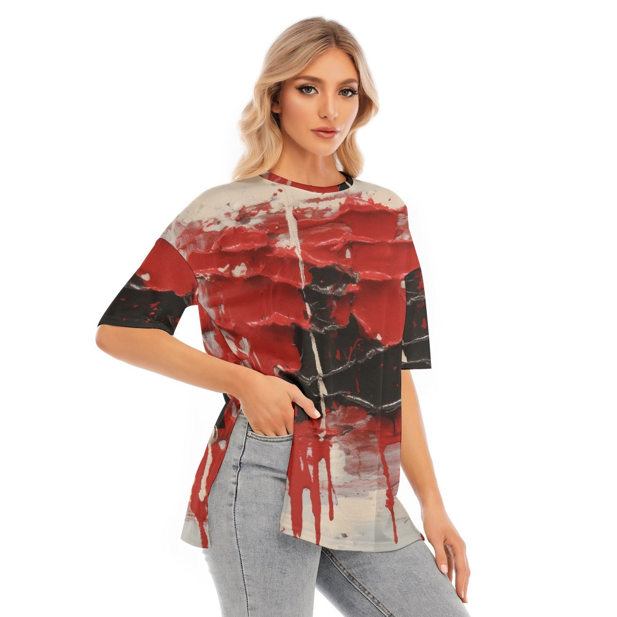 All-Over Print Women's Short Sleeves T-shirt With Hem Split