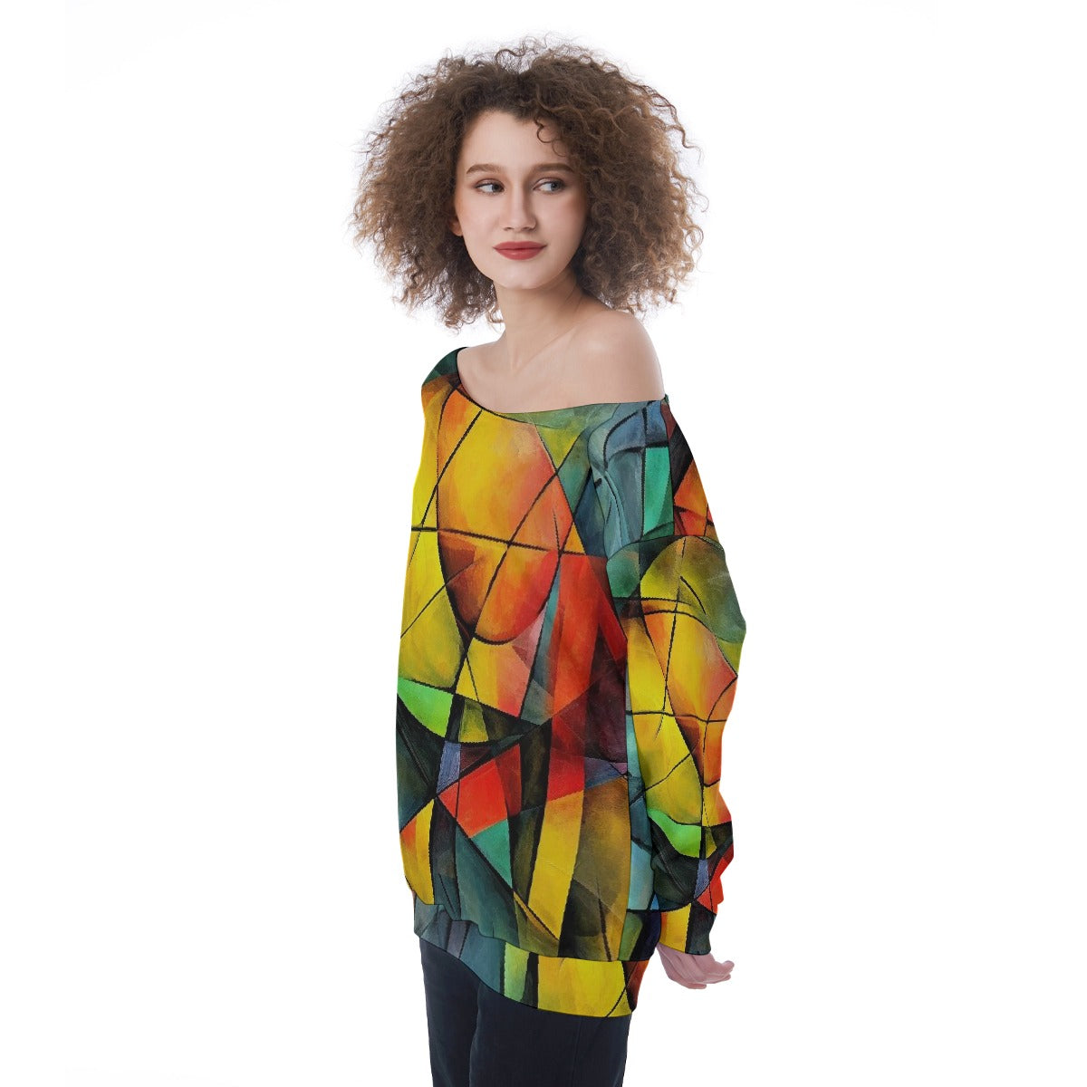 All-Over Print Oversized Women's Off-Shoulder Sweatshirt