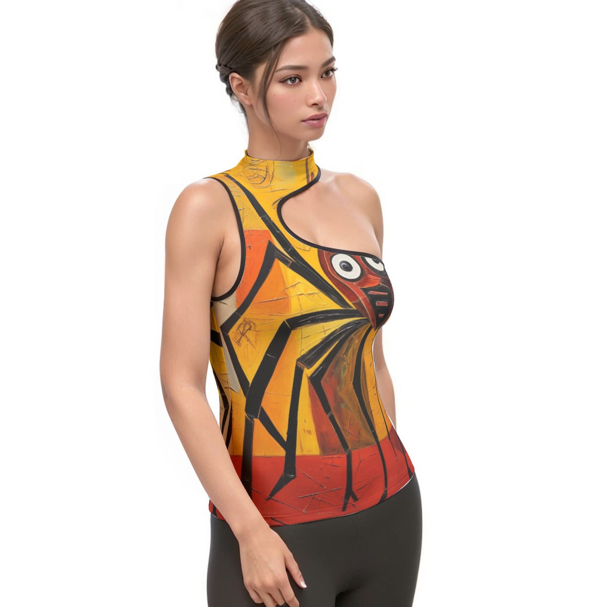 All-Over Print Women's Halter Sleeveless Asymmetrical Tank Top
