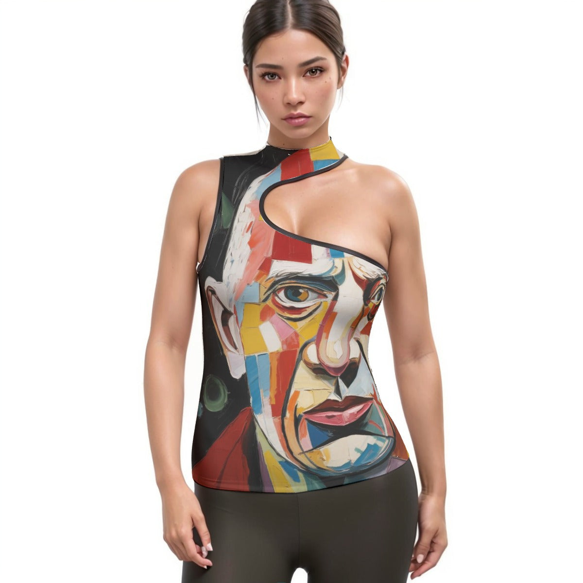 All-Over Print Women's Halter Sleeveless Asymmetrical Tank Top