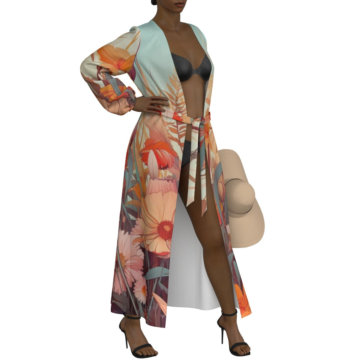 All-Over Print Women's Lace-up Chiffon Robe