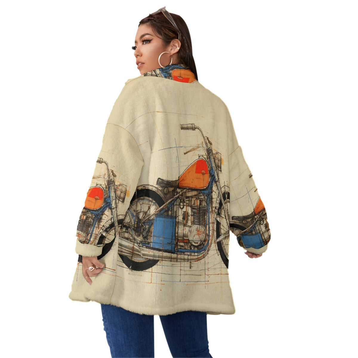 All-Over Print Unisex Borg Fleece Stand-up Collar Coat With Zipper Closure(Plus Size)