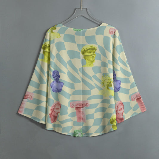 All-Over Print Women's V-neck T-shirt With Irregular Hem