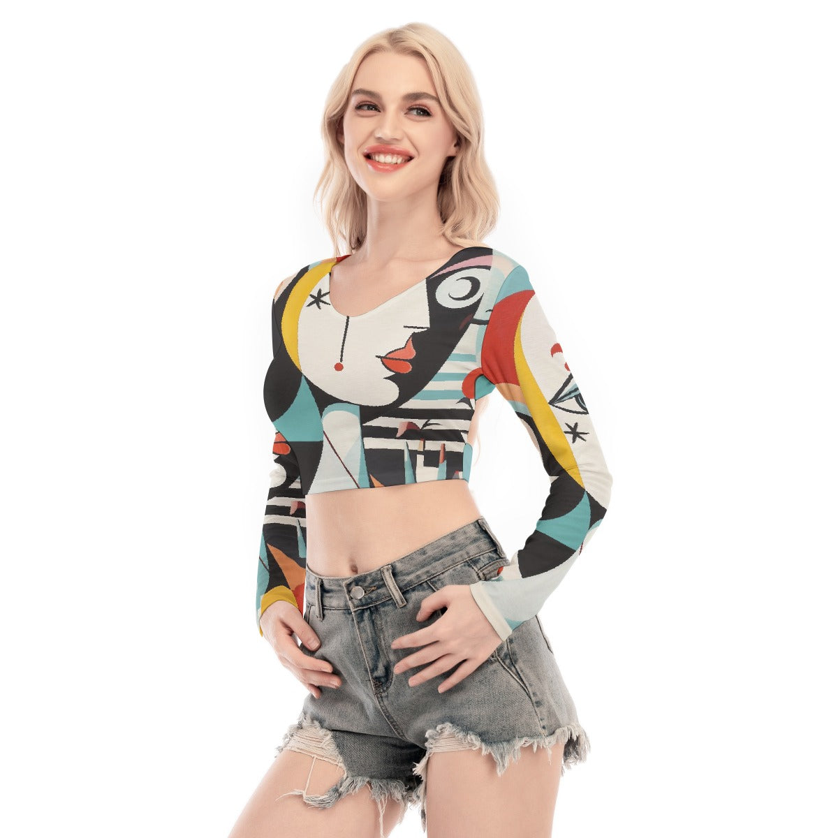 All-Over Print Women's Back Hollow T-shirt With Strap