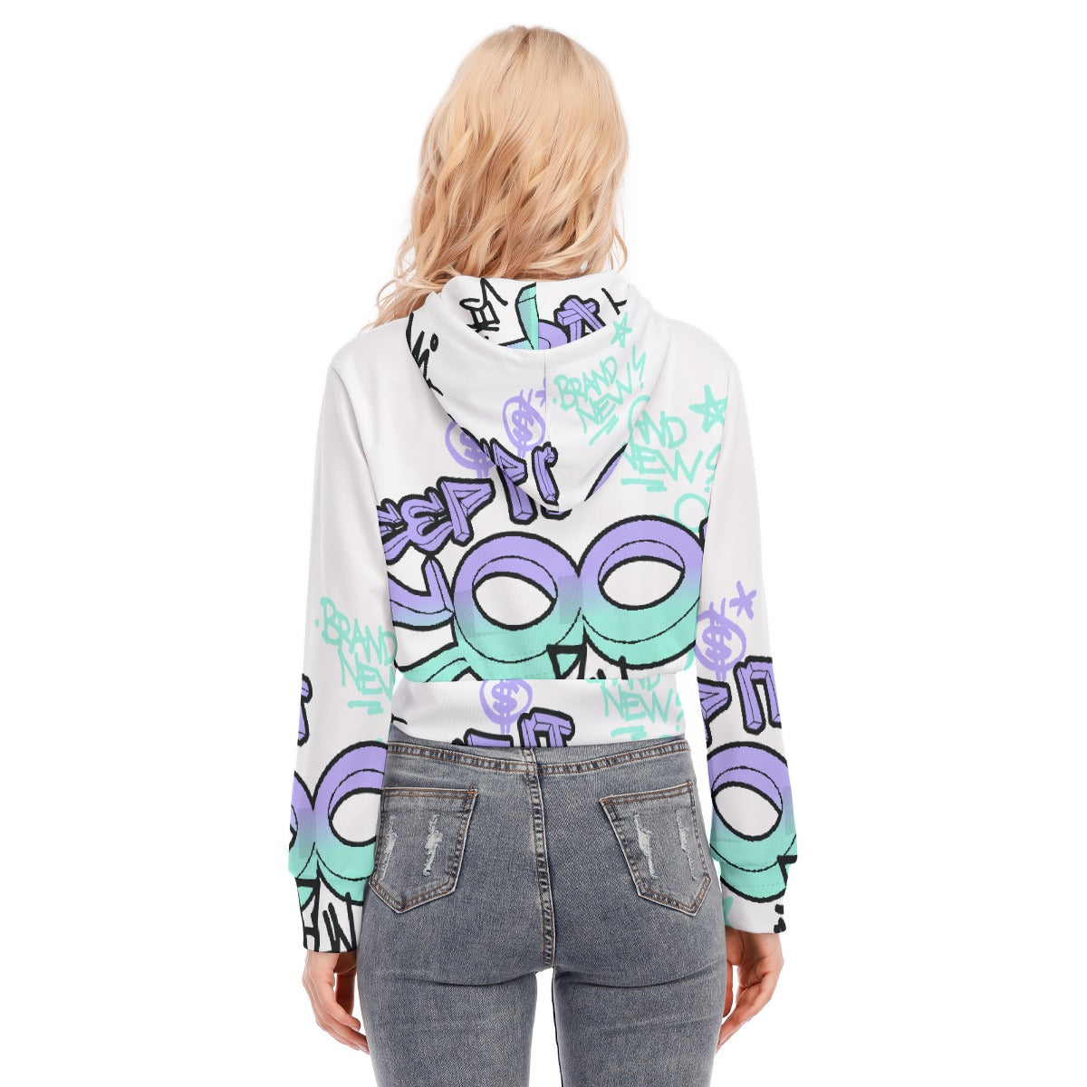 All-Over Print Women's Crop Top Hoodie With Zipper Closure