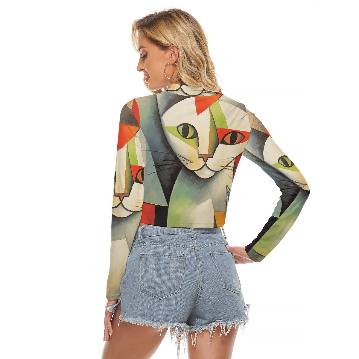 All-Over Print Women's Hollow Chest Keyhole Tight Crop Top