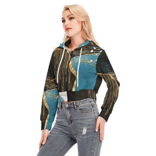 All-Over Print Women's Crop Top Hoodie With Zipper Closure
