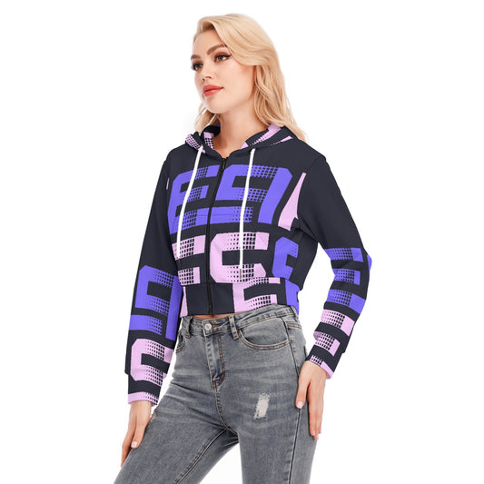 All-Over Print Women's Crop Top Hoodie With Zipper Closure