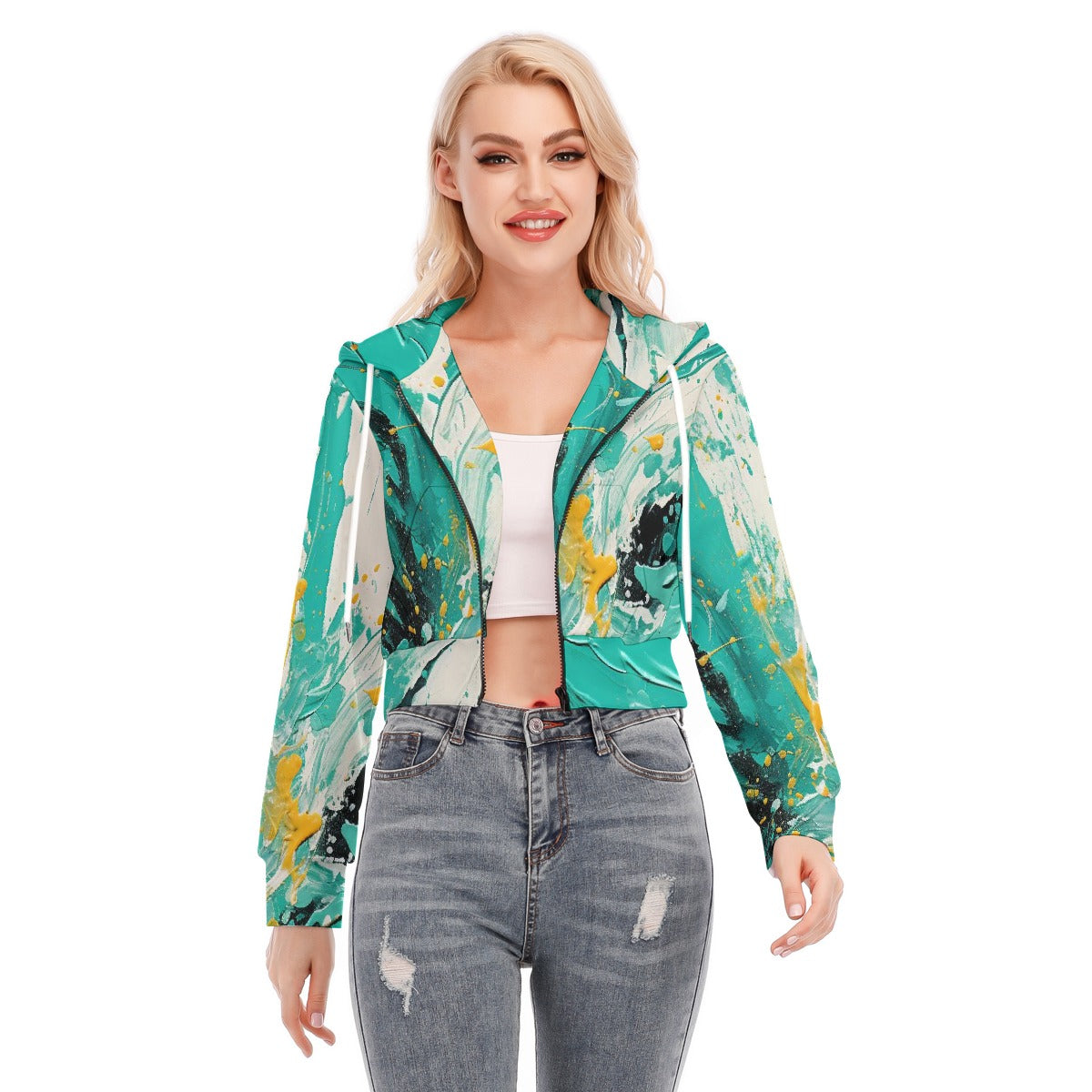 All-Over Print Women's Crop Top Hoodie With Zipper Closure