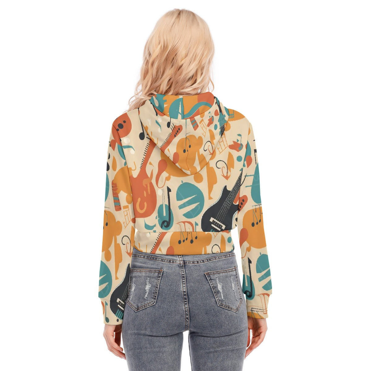 All-Over Print Women's Crop Top Hoodie With Zipper Closure
