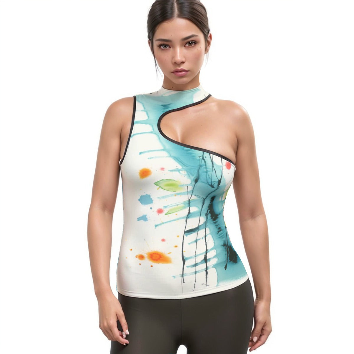 All-Over Print Women's Halter Sleeveless Asymmetrical Tank Top