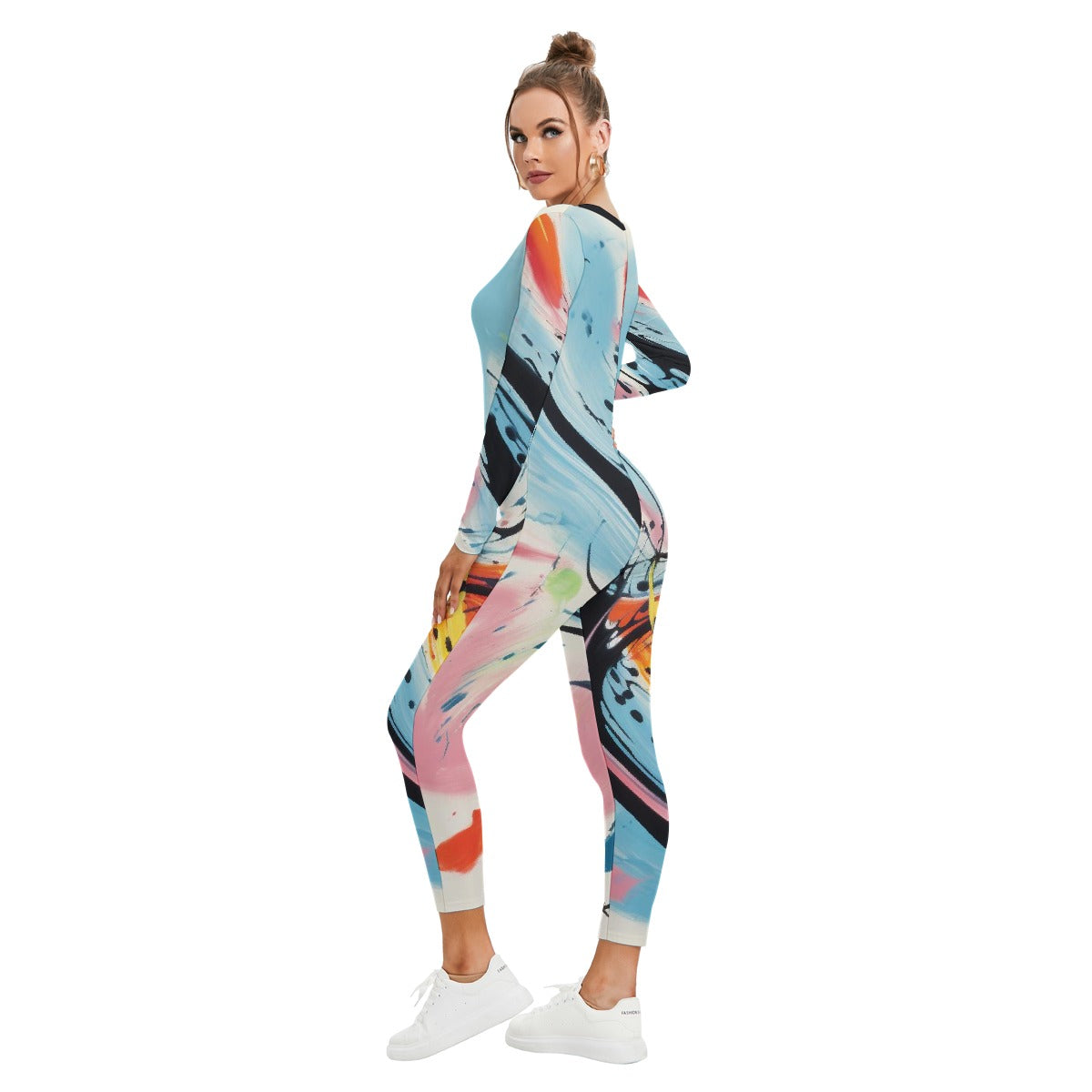 All-Over Print Women's Plunging Neck Jumpsuit
