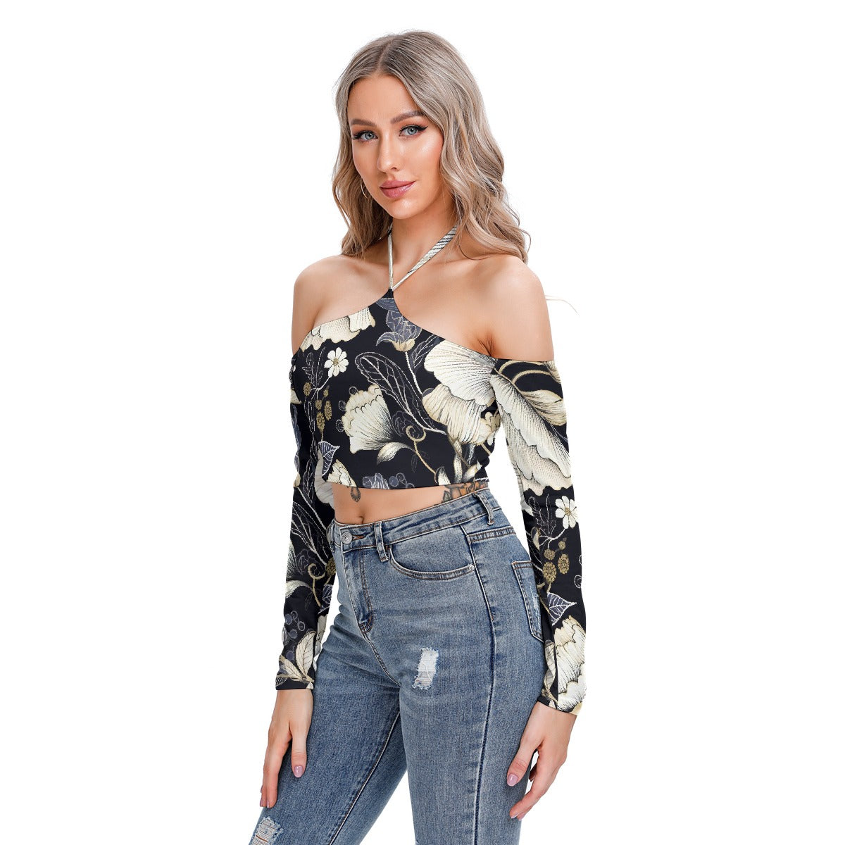 All-Over Print Women's Halter Lace-up Top
