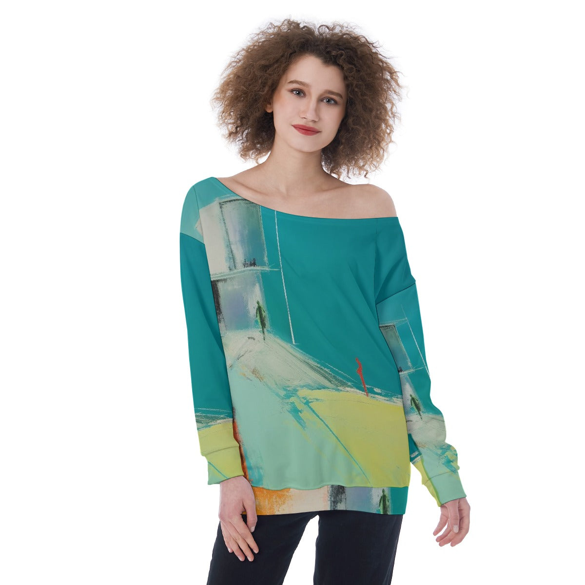 All-Over Print Oversized Women's Off-Shoulder Sweatshirt