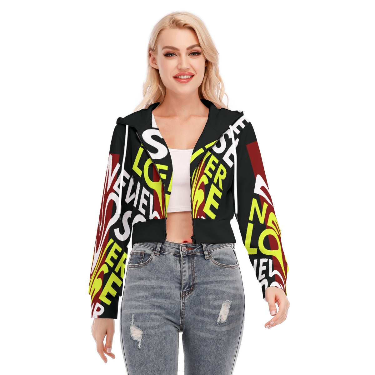 All-Over Print Women's Crop Top Hoodie With Zipper Closure
