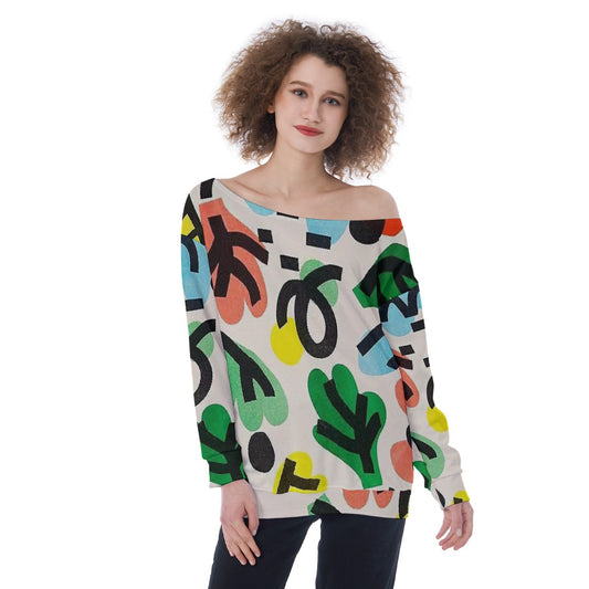 All-Over Print Oversized Women's Off-Shoulder Sweatshirt