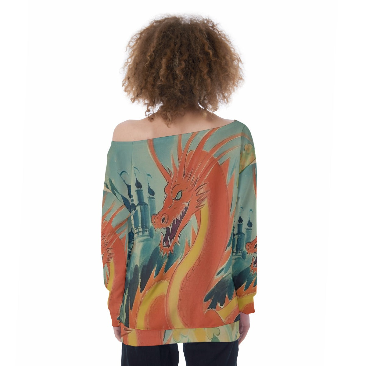All-Over Print Oversized Women's Off-Shoulder Sweatshirt