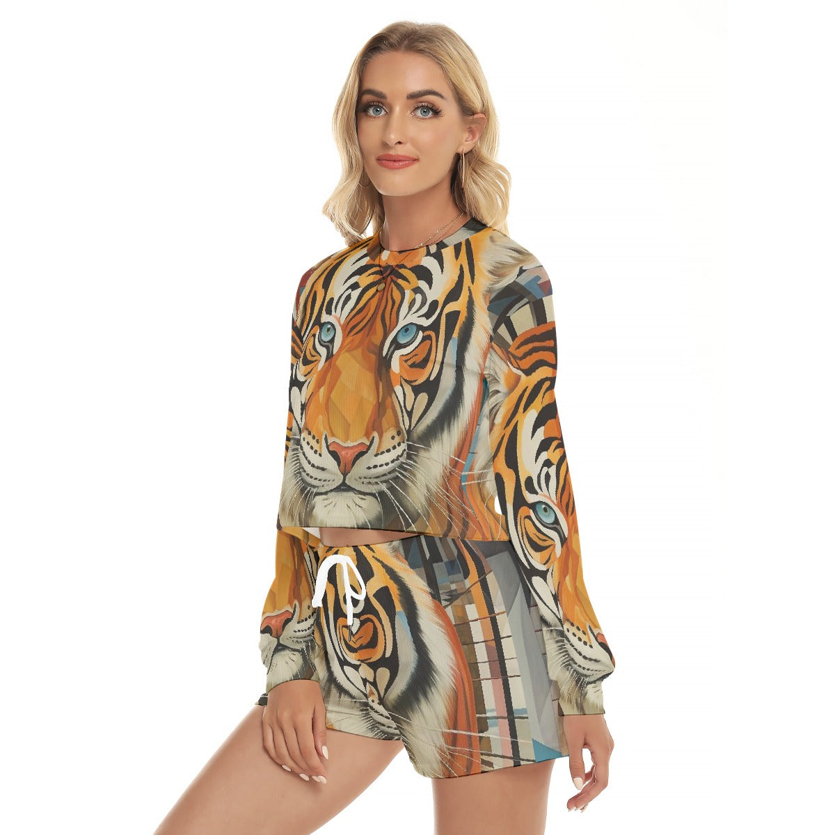 All-Over Print Women's Short Sweatshirt And Pants Suit