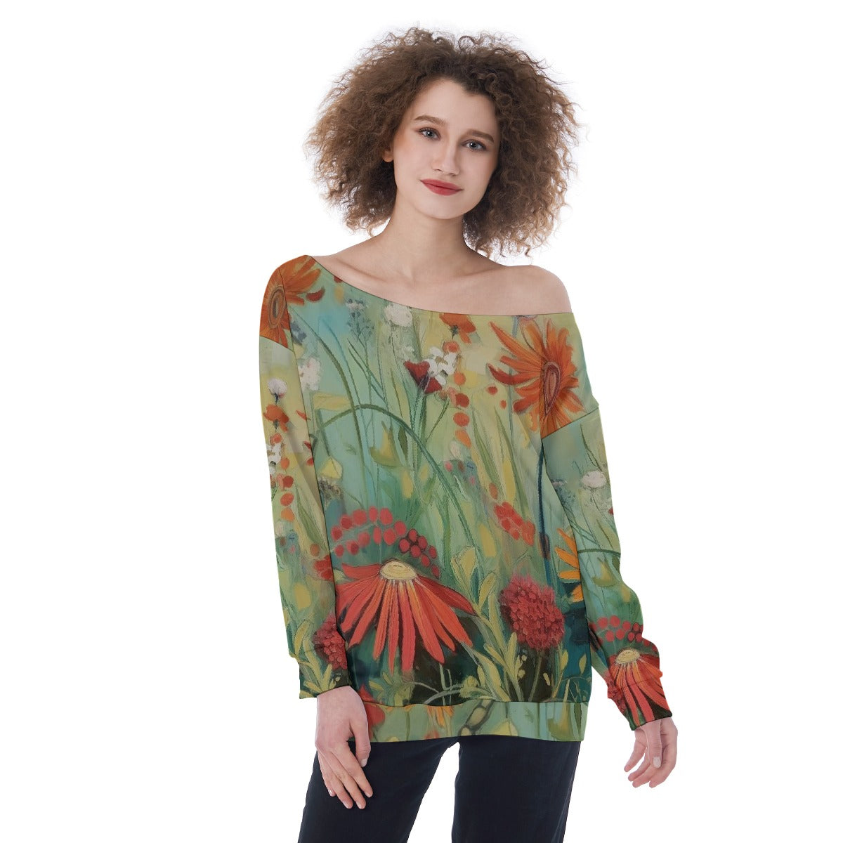 All-Over Print Oversized Women's Off-Shoulder Sweatshirt