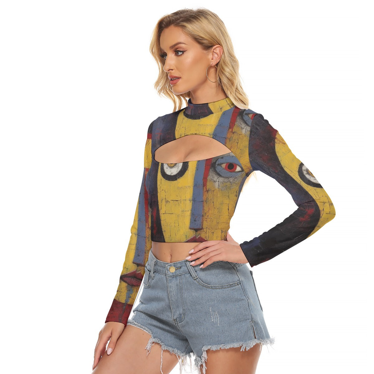 All-Over Print Women's Hollow Chest Keyhole Tight Crop Top