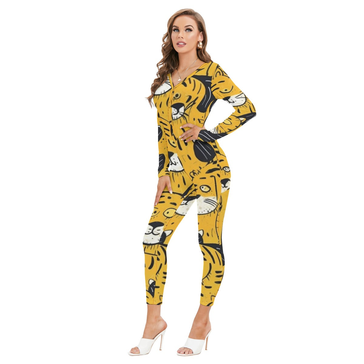 All-Over Print Women's Plunging Neck Jumpsuit