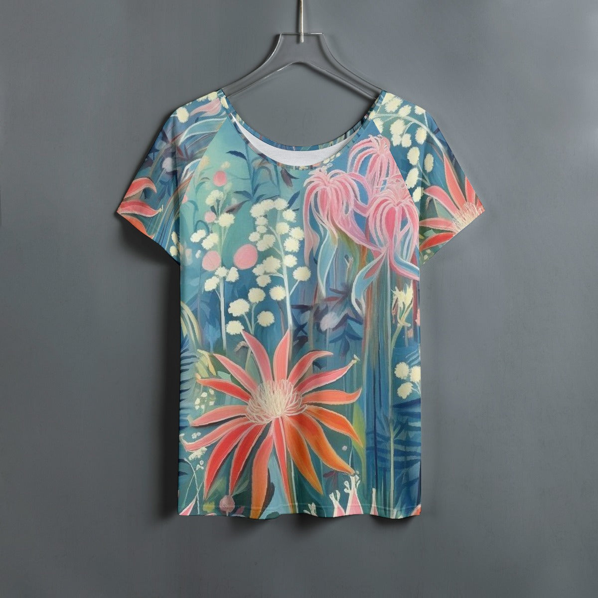 All-Over Print Women's Round Neck T-shirt With Raglan Sleeve