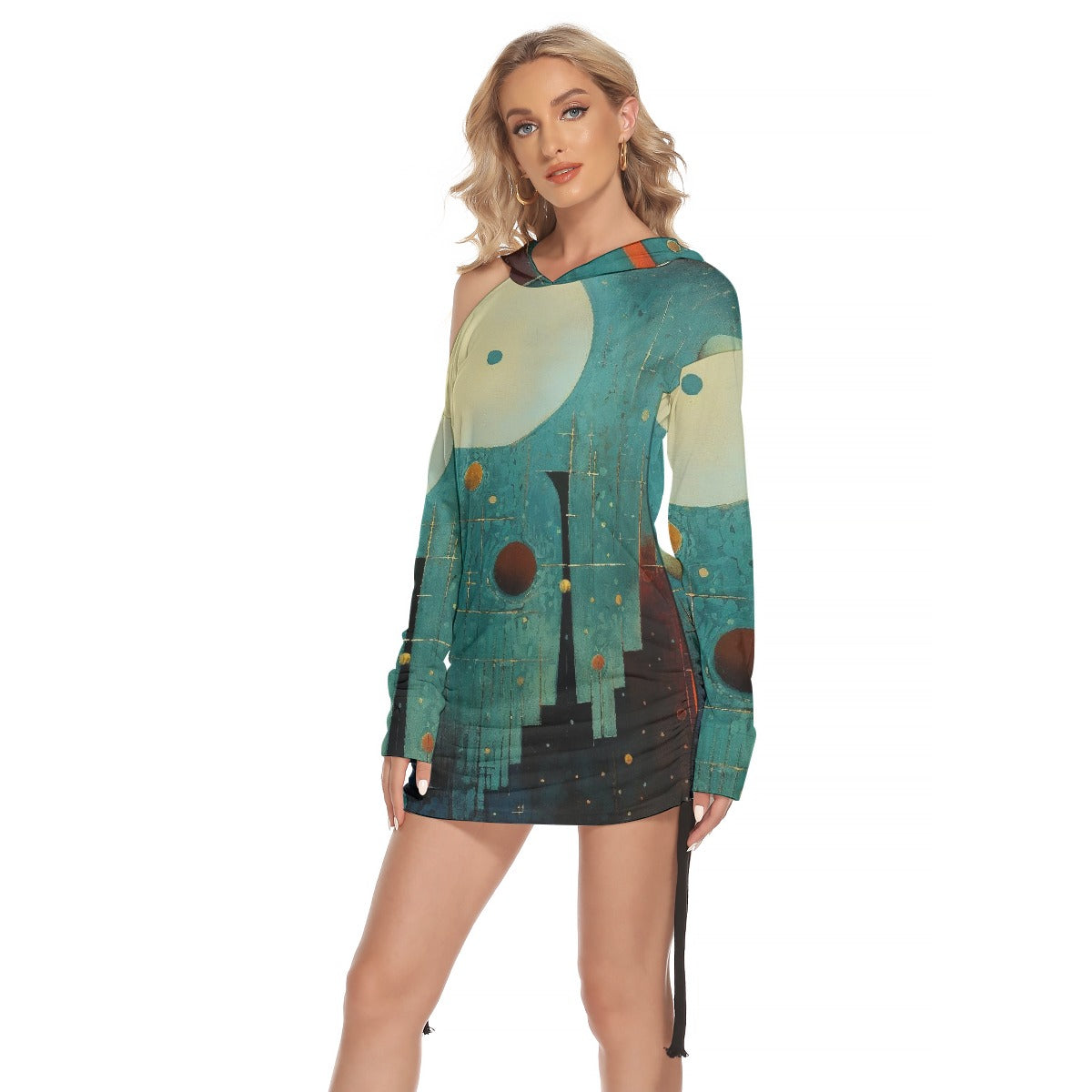 All-Over Print Women's One-shoulder Dress With Waist Shirring