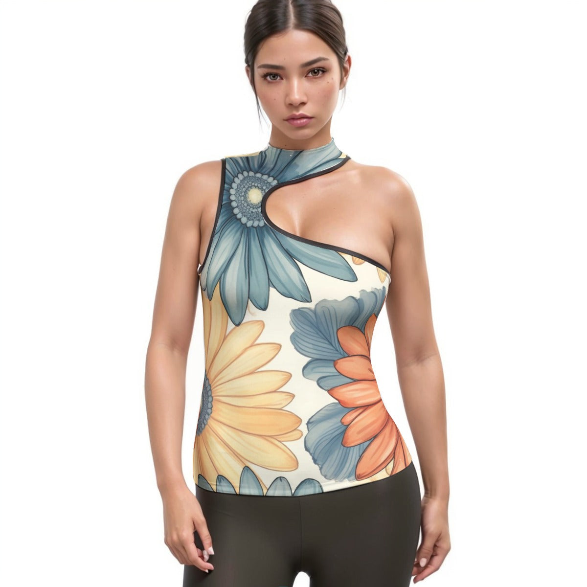 All-Over Print Women's Halter Sleeveless Asymmetrical Tank Top