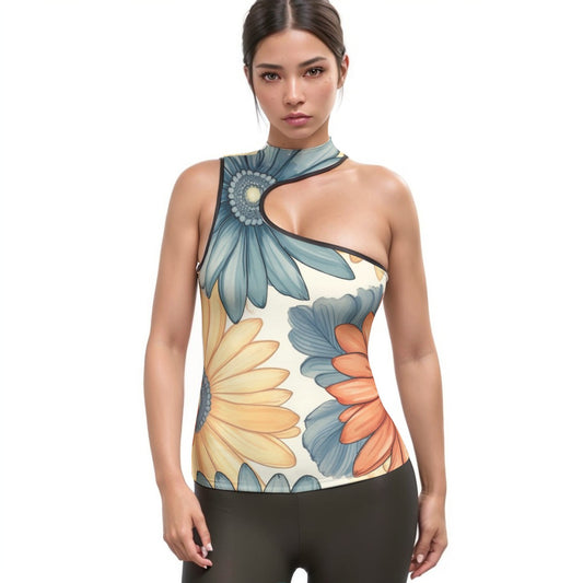 All-Over Print Women's Halter Sleeveless Asymmetrical Tank Top
