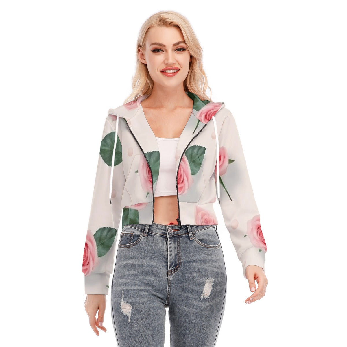 All-Over Print Women's Crop Top Hoodie With Zipper Closure