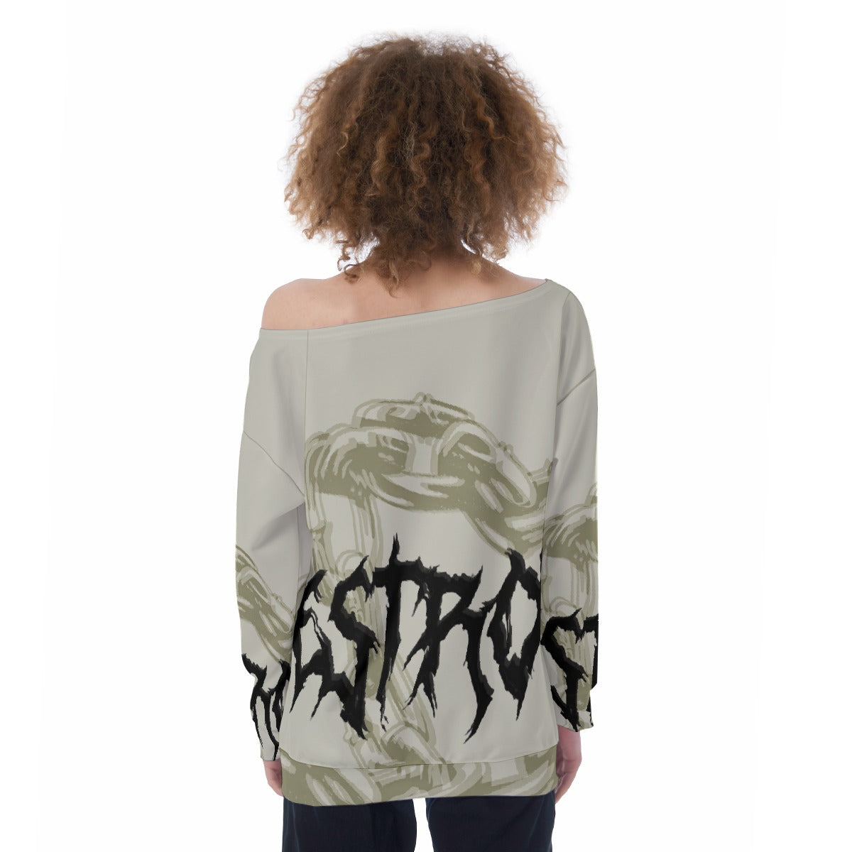All-Over Print Oversized Women's Off-Shoulder Sweatshirt