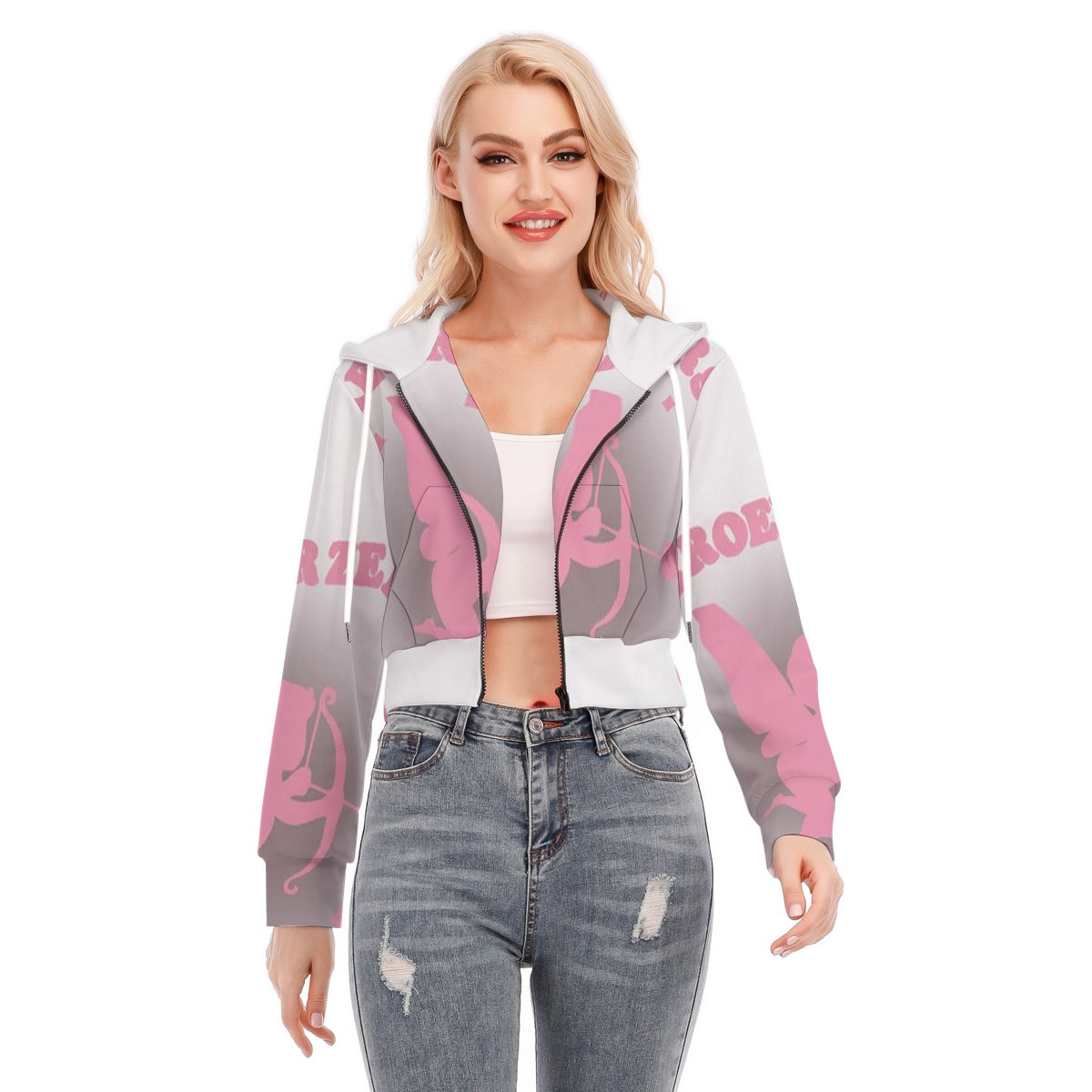All-Over Print Women's Crop Top Hoodie With Zipper Closure