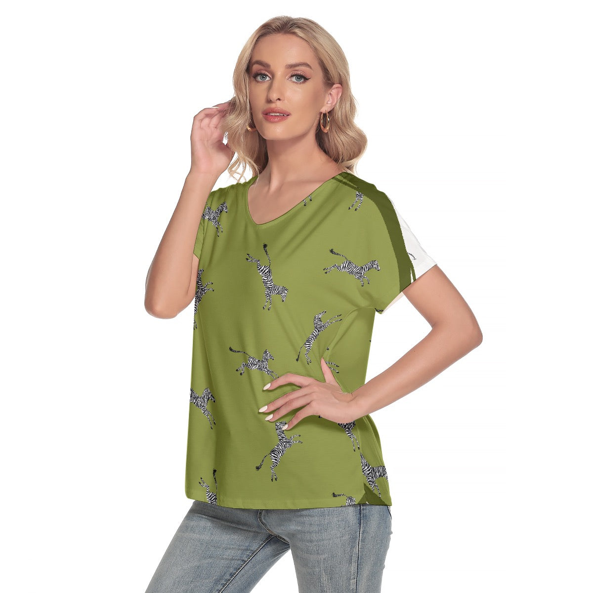 All-Over Print Women's Loose V-neck Short Sleeve T-shirt