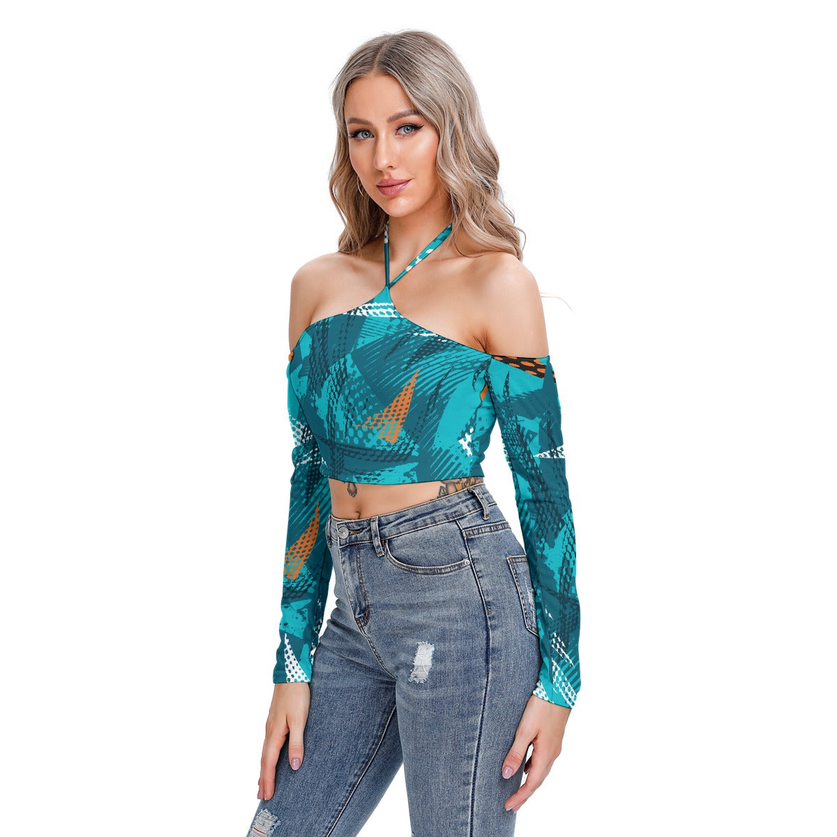 All-Over Print Women's Halter Lace-up Top
