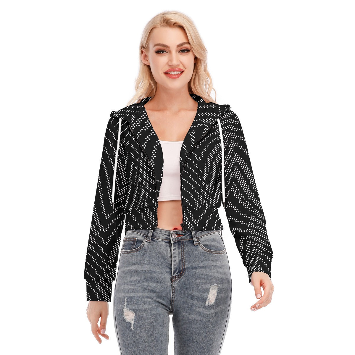 All-Over Print Women's Crop Top Hoodie With Zipper Closure