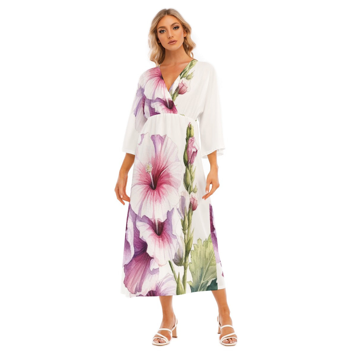 All-Over Print Women's Mid-Sleeve Long Dress