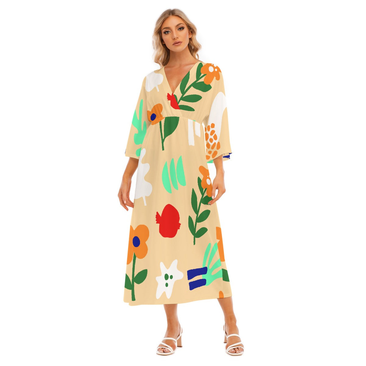 All-Over Print Women's Mid-Sleeve Long Dress
