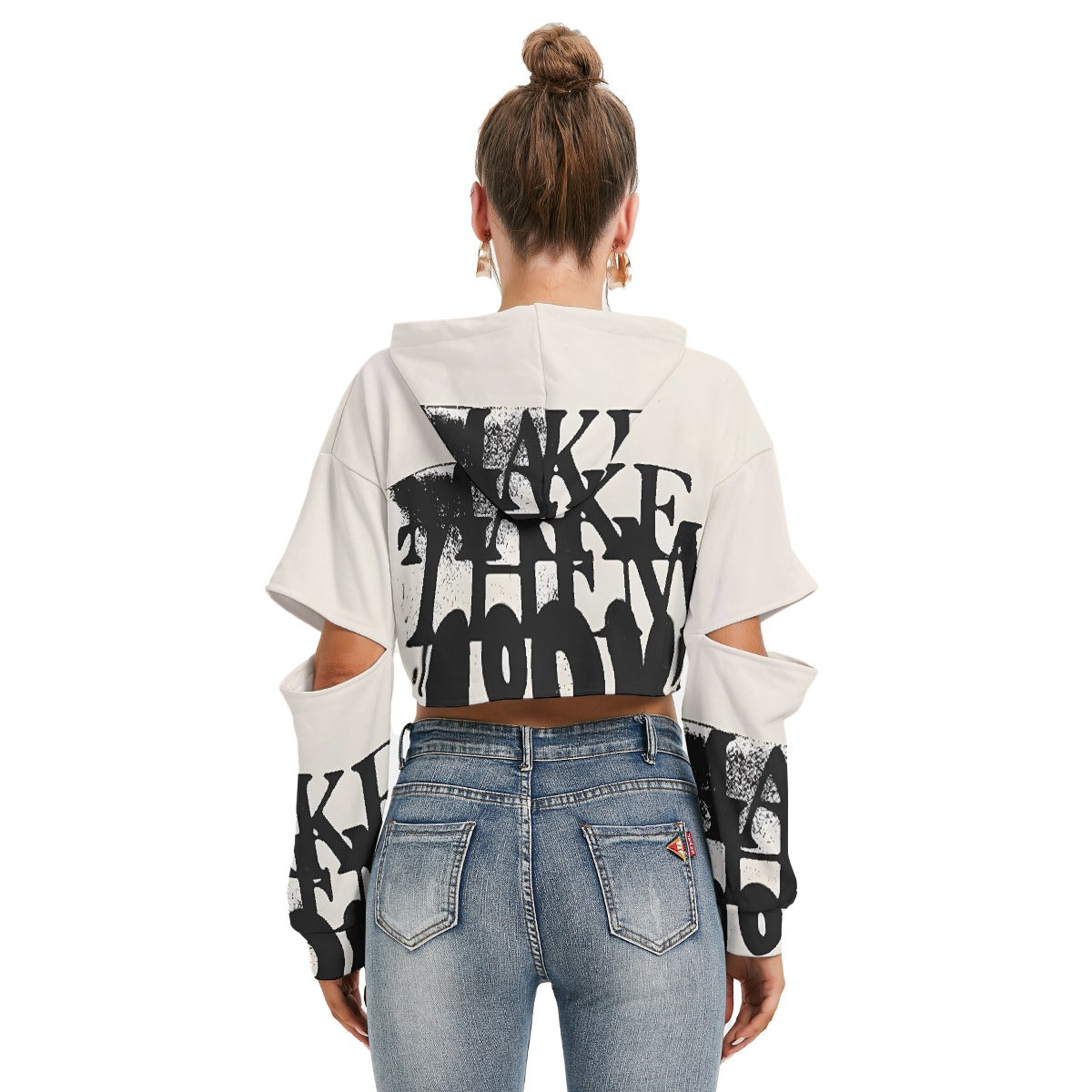 All-Over Print Women's Heavy Fleece Hoodie With Hollow Out Sleeve