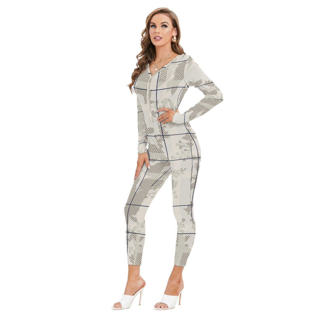 All-Over Print Women's Plunging Neck Jumpsuit
